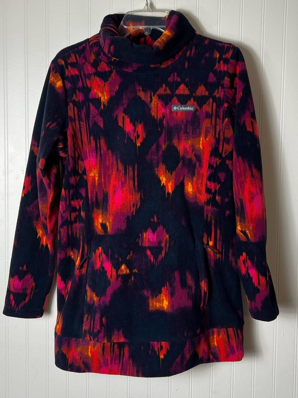 Columbia Medium Ali Peak Womens Aztec Fleece Turtleneck Pullover Tunic Pockets